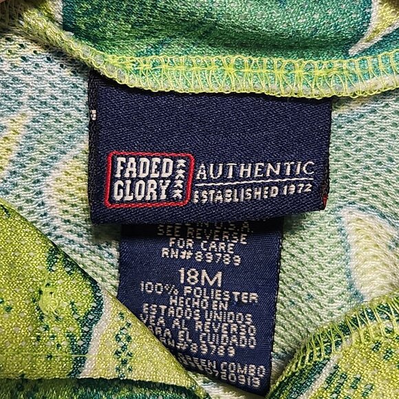 Faded Glory Hawaiian Button Up Shirt Toddler Boy 18M Green Hibiscus Short Sleeve - Picture 3 of 4
